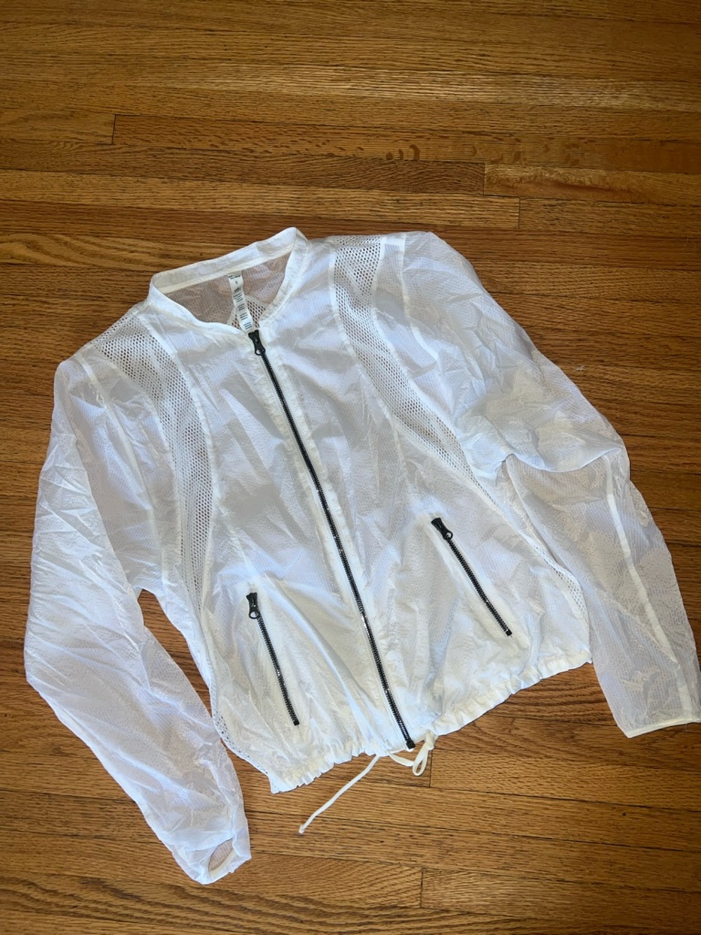 ALO White Mesh Zip-Up Jacket with Black Zippers